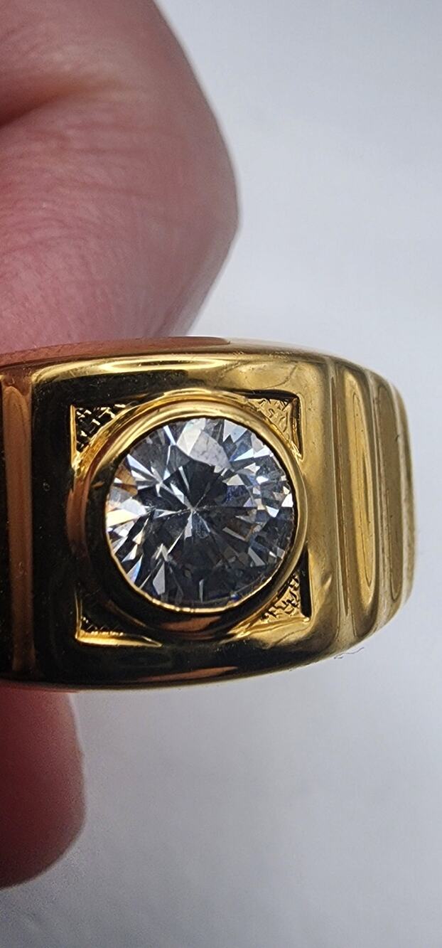 Vintage Mens 18K HGE Gold Electroplate Clear Stone Solitaire Ring Size 12